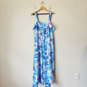 LILLY PULITZER Tasely Jumpsuit Saltwater Blue Wide Leg Belted Vacay